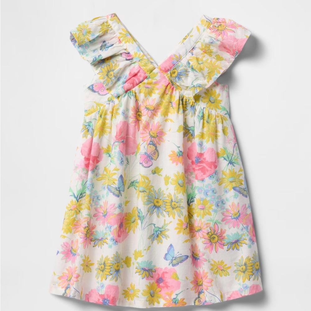 Gap Floral Ruffle Sleeve Linen/Cotton Dress, Baby Girl 18-24M